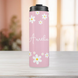 Floral Daisy Pink Personalized Thermal Tumbler