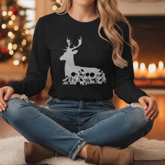 Floral Deer Nature Wildlife Christmas Gift T Shirt