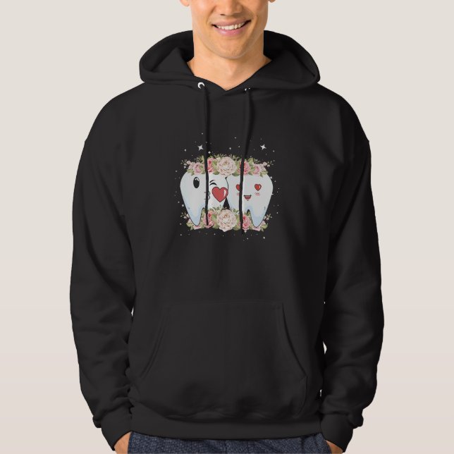 Floral Dentist Dental Hygienist Valentine's Day Hoodie (Framsida)