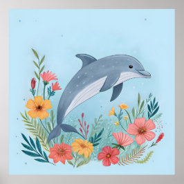 Floral Dolphin Poster
