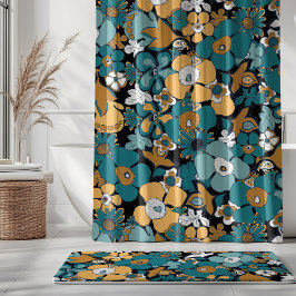 Floral Doodles Aqua Teal Mustard Black White