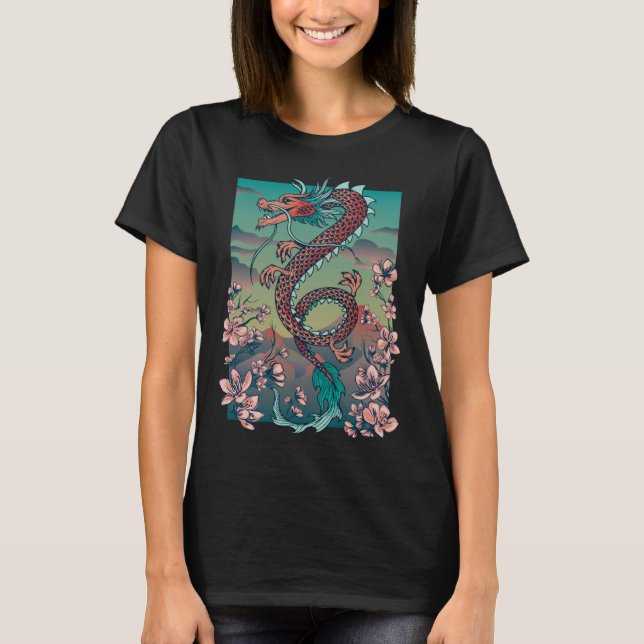Floral Dragon Graphic T Shirt (Framsida)