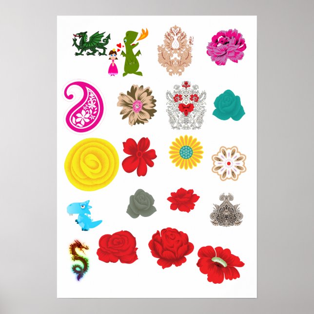 Floral Dragon Poster | Vintage Wall Art Print (Framsidan)