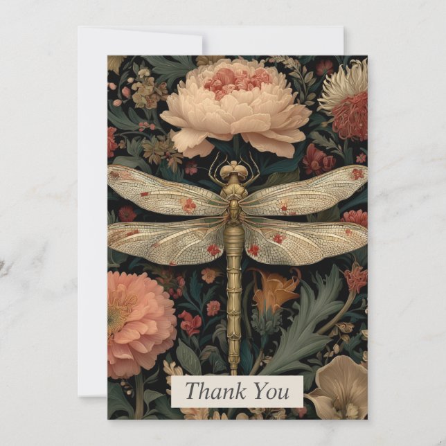 Floral Dragonfly Thank You Card Inbjudningar (Framsida)