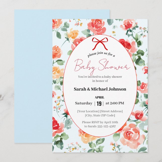 Floral Dream Baby Shower  Inbjudningar (Fram/baksida)