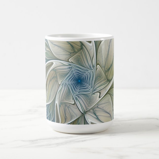 Floral Dream Pattern Abstract Blue Khaki Fractal Kaffemugg (Center)