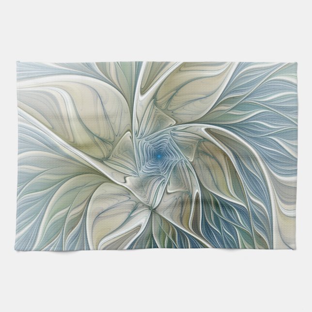 Floral Dream Pattern Abstract Blue Khaki Fractal Kökshandduk (Horisontell)