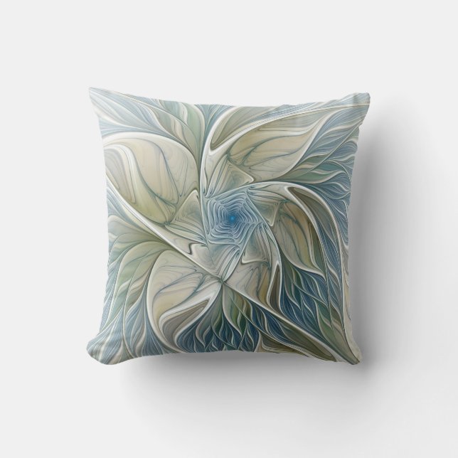 Floral Dream Pattern Abstract Blue Khaki Fractal Kudde (Framsida)