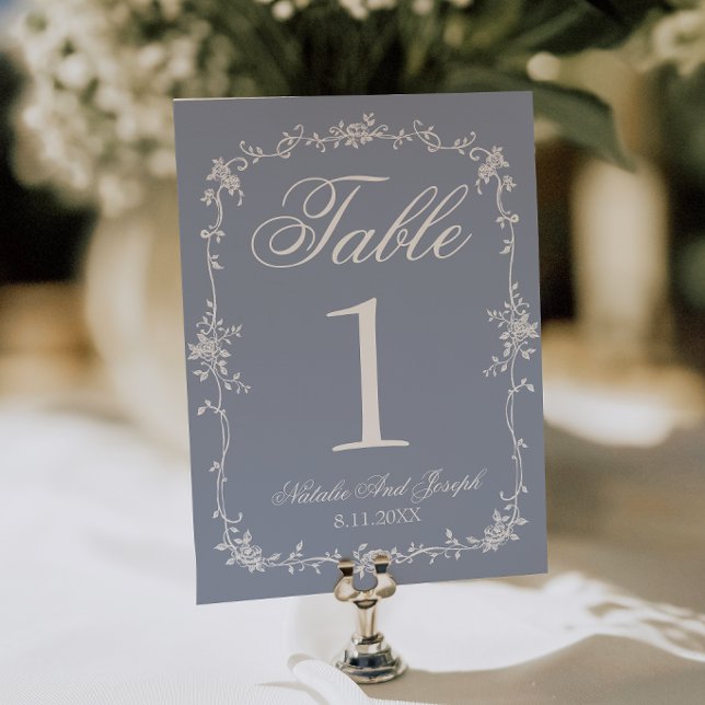Floral Dusty Blue Botanical Wedding Table Number Inbjudningar (Skapare uppladdad)