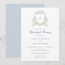 Floral Dusty Blue Crest Rehearsal Dinner Wedding Inbjudningar