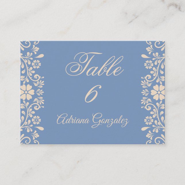 Floral Dusty Blue Wedding  Placeringskort (Framsida)