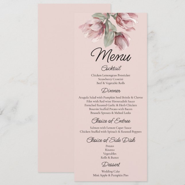 Floral, Dusty rose Blush Wedding    Meny (Fram/baksida)