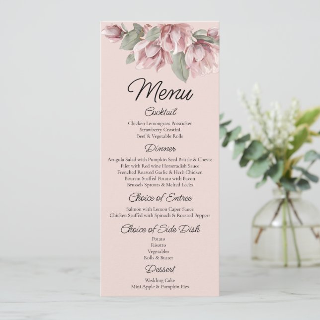 Floral, Dusty rose Blush Wedding    Meny (Stående Fram)
