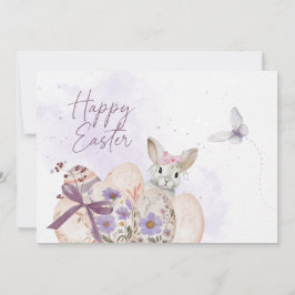 Floral Easter Eggs & Easter Bunny Card Inbjudningar