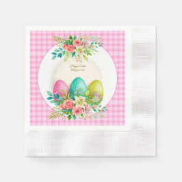 Floral Easter Eggs & Watercolor Pink Roses Pappersservett