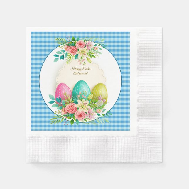 Floral Easter Eggs & Watercolor Pink Roses Pappersservett (Framsidan)
