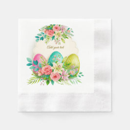 Floral Easter Eggs & Watercolor Pink Roses Pappersservett