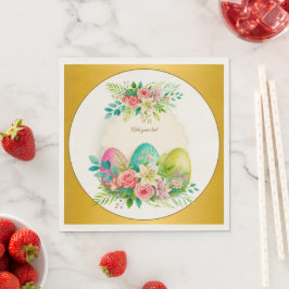 Floral Easter Eggs & Watercolor Pink Roses Pappersservett