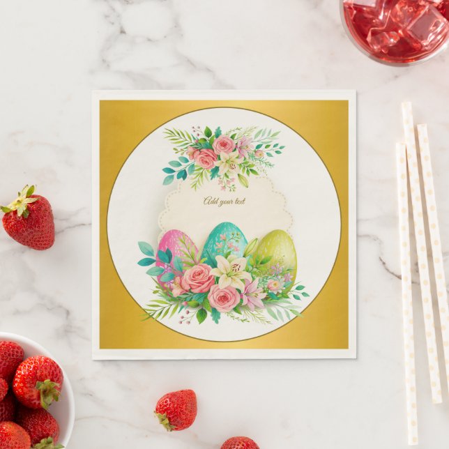 Floral Easter Eggs & Watercolor Pink Roses Pappersservett (Insitu)