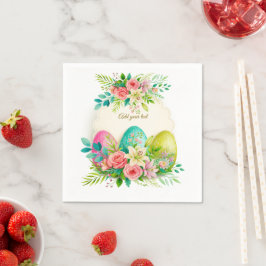 Floral Easter Eggs & Watercolor Pink Roses Pappersservett