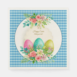 Floral Easter Eggs & Watercolor Pink Roses Pappersservett