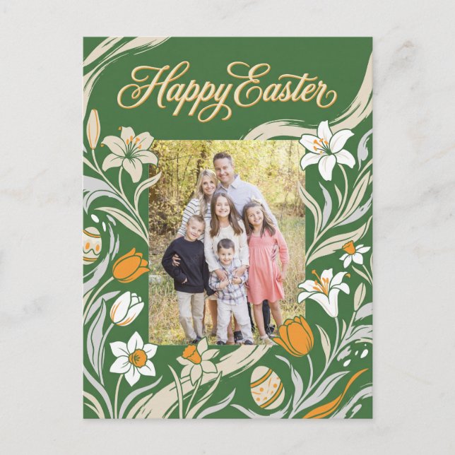 Floral Easter Photo Postcard - Personalized Botani Vykort (Framsida)