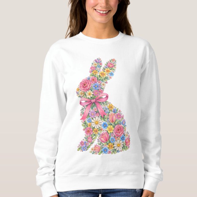 Floral Easter Rabbit  T Shirt (Framsida)