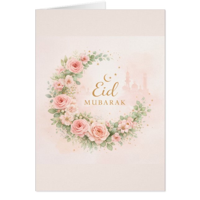 Floral Eid Mubarak – Blush Pink Islamic Gift f Hälsningskort (Framsidan)