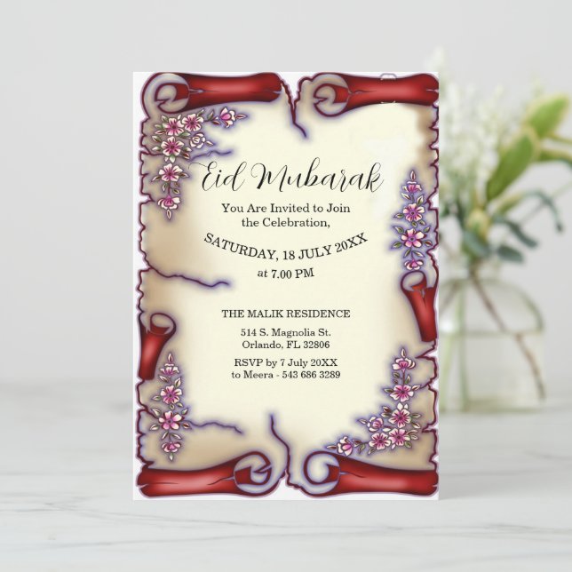 Floral Eid Mubarak Invitation Inbjudningar (Stående Fram)