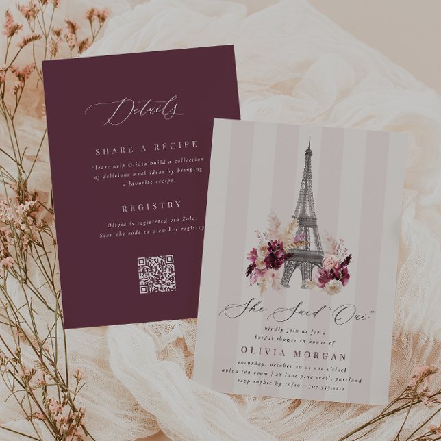 Floral Eiffel Tower Double Sided Bridal Shower Inbjudningar (Skapare uppladdad)