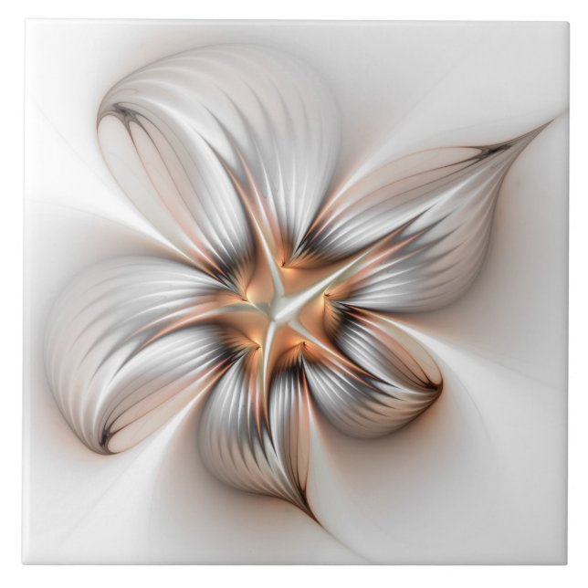 Floral Elegance Modern Abstract Fractal Art Kakelplatta (Framsidan)