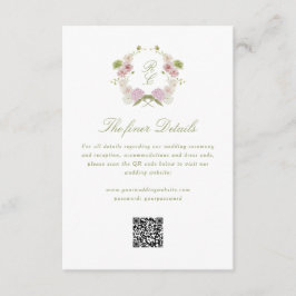 Floral Elegance Monogram Crest Wedding Details Tilläggskort