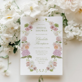 Floral Elegance Pink Green Bridal Shower Inbjudningar