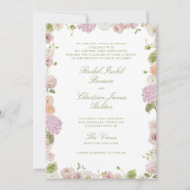Floral Elegance Pink Green Frame Wedding Inbjudningar