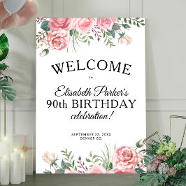 Floral elegant 90th birthday party welcome poster