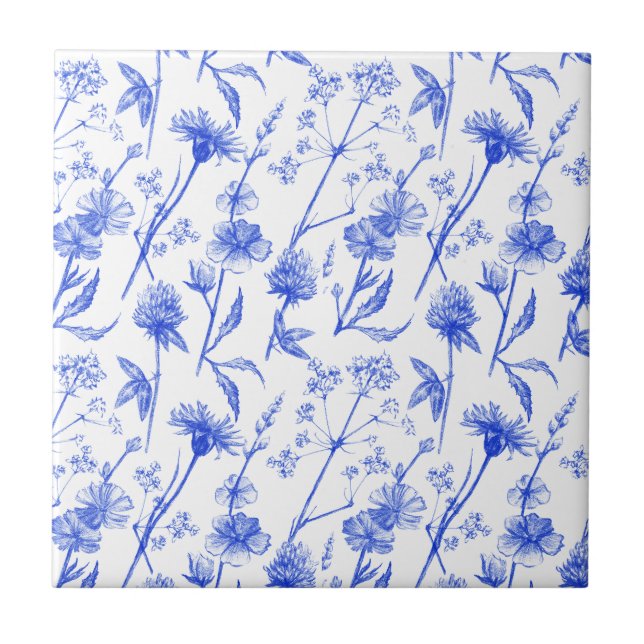 Floral Elegant Blue Flowers Ceramic Tile Kakelplatta (Framsidan)