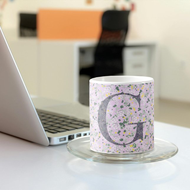 Floral Elegant Classy Monogram G lilac w/phrase Kaffemugg (Skapare uppladdad)