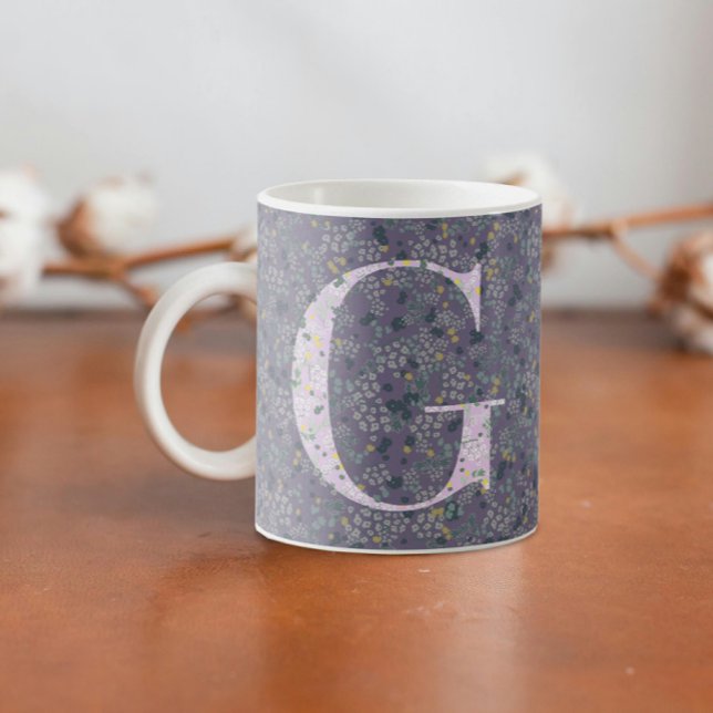 Floral Elegant Classy Monogram G purple w/phrase Kaffemugg (Skapare uppladdad)