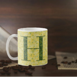 Floral Elegant Classy Monogram H yellow w/phrase C Kaffemugg
