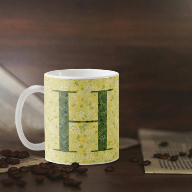 Floral Elegant Classy Monogram H yellow w/phrase C Kaffemugg (Skapare uppladdad)