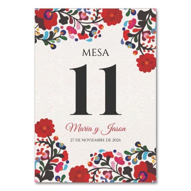 Floral Elegant Colorful Fiesta Spanish Wedding Bordsnummer (Framsidan)
