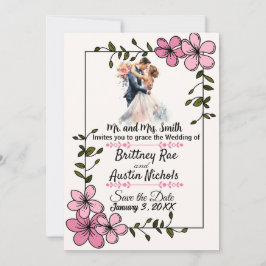 Floral Elegant Couple Wedding Invitation Inbjudningar