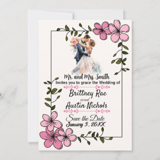 Floral Elegant Couple Wedding Invitation Inbjudningar