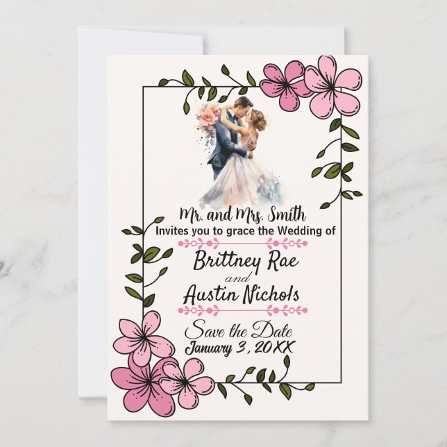 Floral Elegant Couple Wedding Invitation Inbjudningar (Framsida)