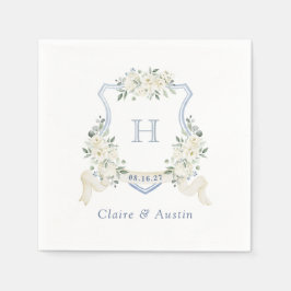 Floral Elegant Crest Dusty Blue Wedding Monogram Pappersservett
