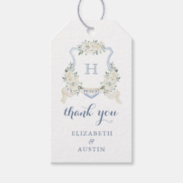 Floral Elegant Dusty Blue Crest Wedding Thank You Presentetikett