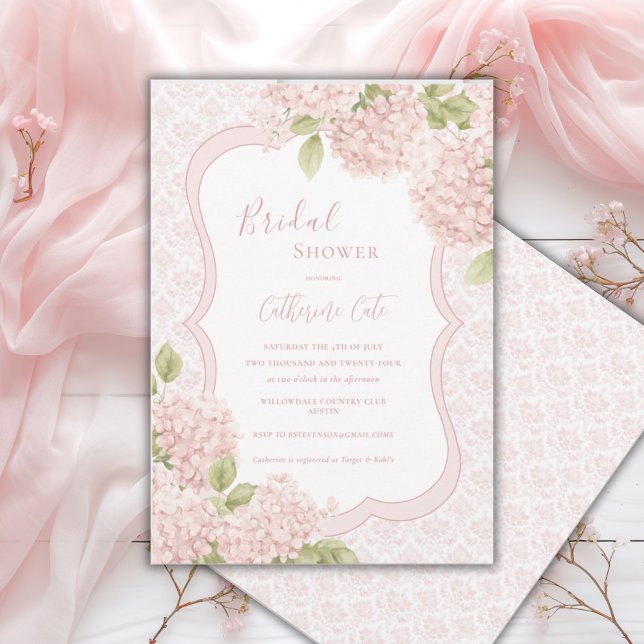 Floral Elegant Pink Hydrangea Bridal Shower  Inbjudningar (Skapare uppladdad)