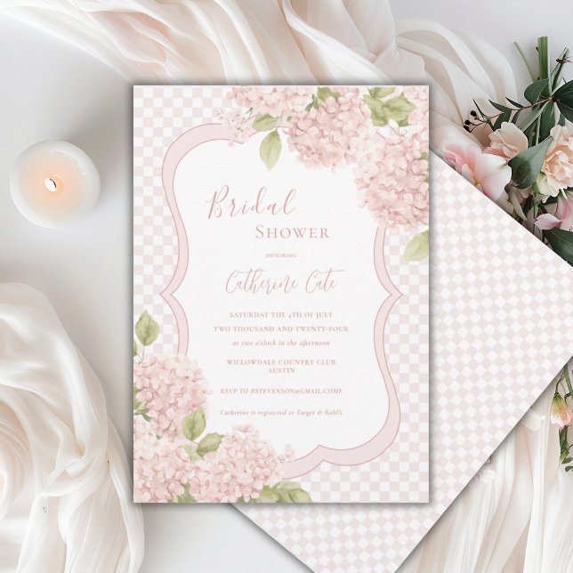Floral Elegant Pink Hydrangea Plaid Bridal Shower Inbjudningar (Skapare uppladdad)