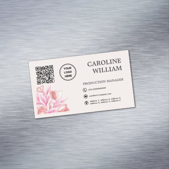 Floral Elegant QR Code Business Logo Magnetiska Visitkort (In Situ)