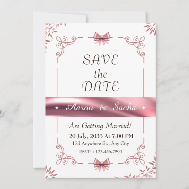 Floral Elegant Save The Date Rose Gold Wedding Inbjudningar (Framsida)